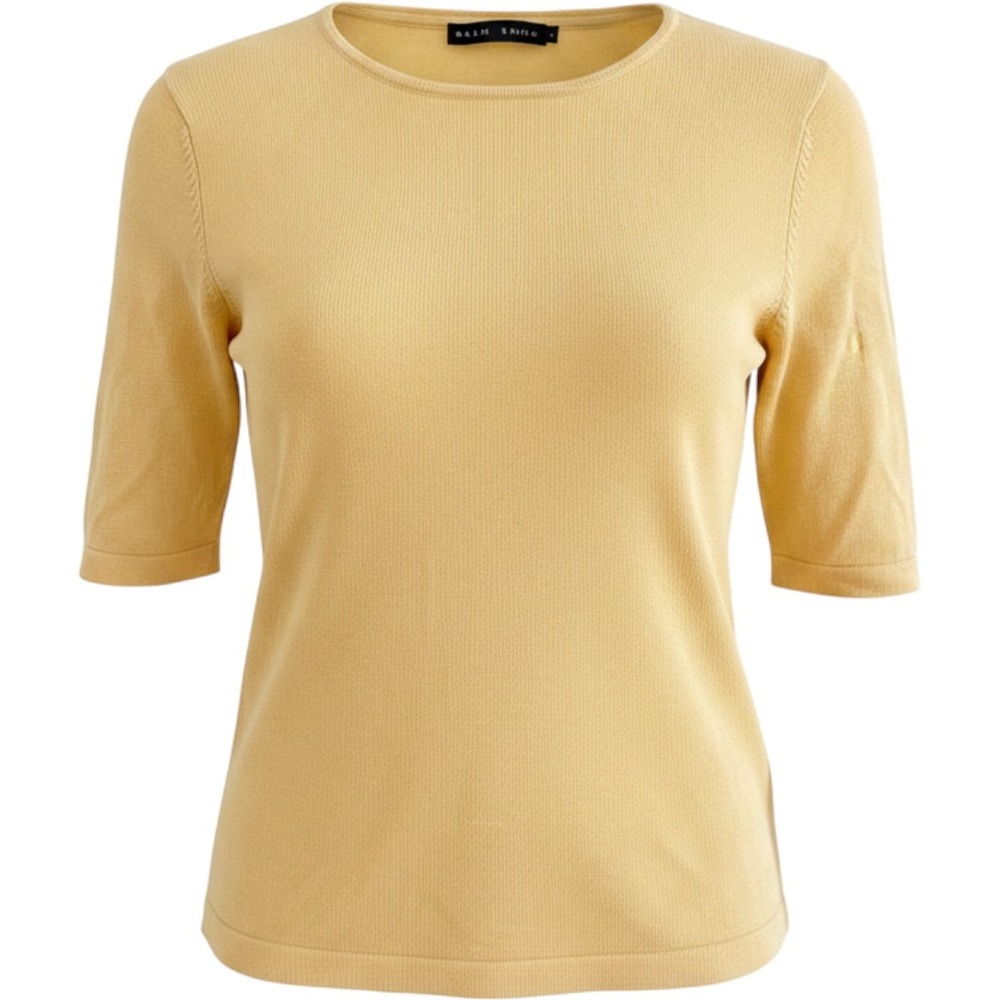 Yansi Fugel Womens Yellow Silk Blend Short Sleeve Knit Crew Neck Top Size M
